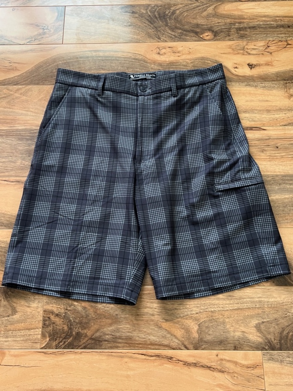 Plaid Golf Shorts Mens Pebble Beach Performance Charcoal Stretch Sz 34/9.5